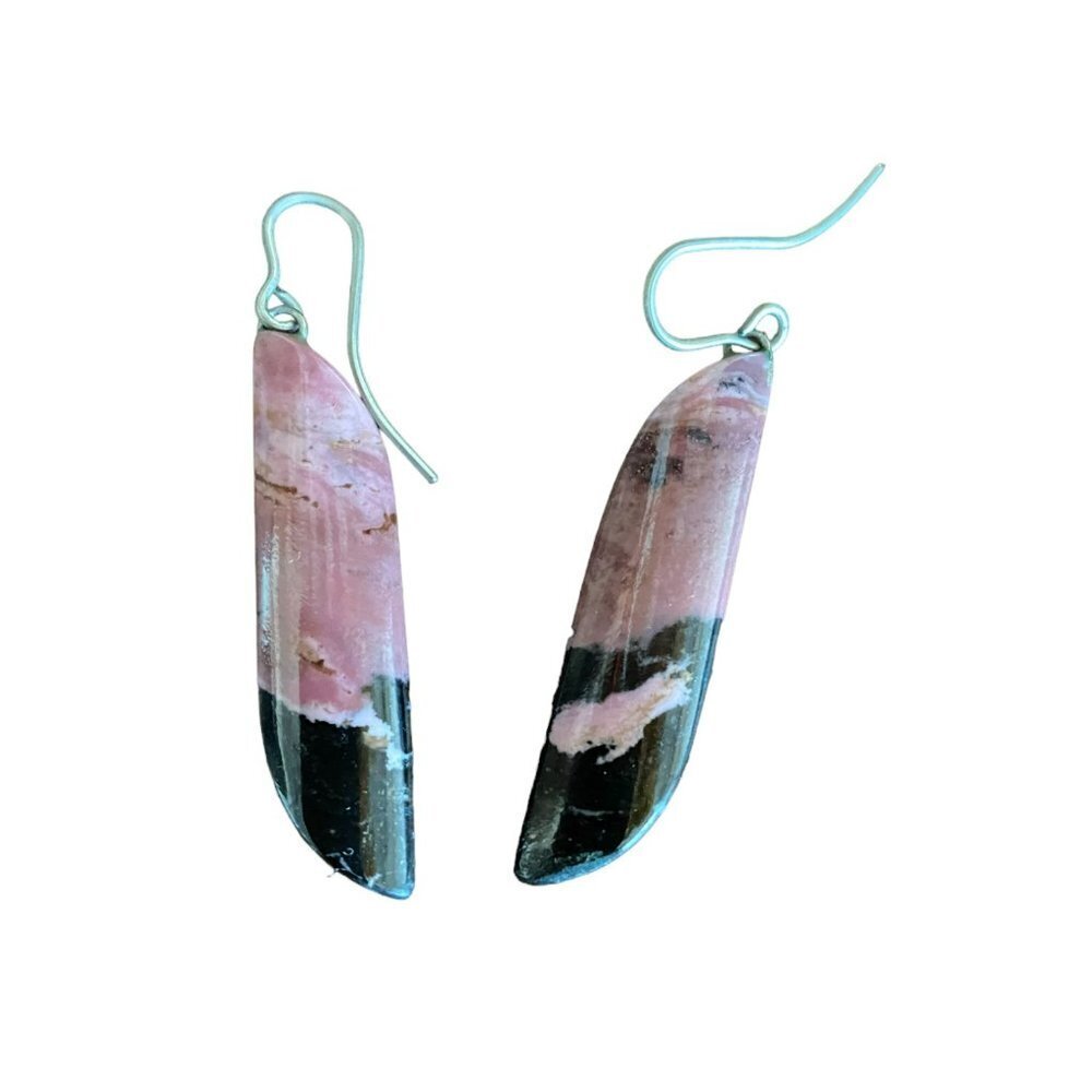 Handcrafted Natural Stone Rhodonite Dangle Earrings